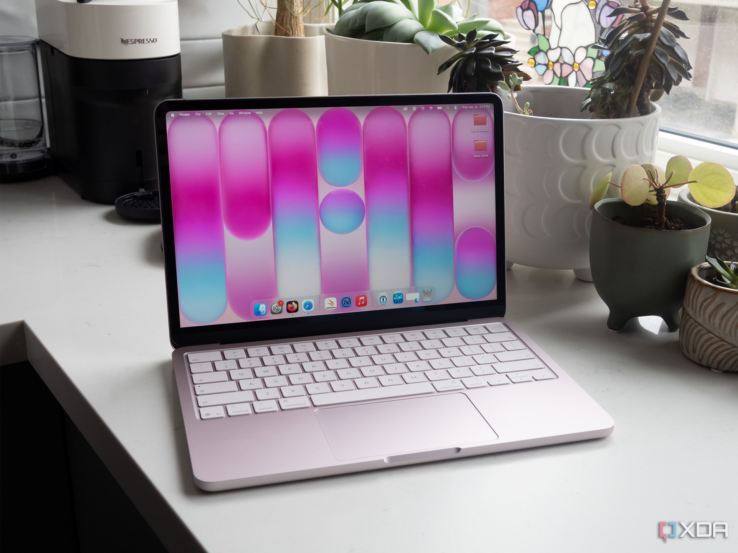 The MacBook Neo sitting on a counter
