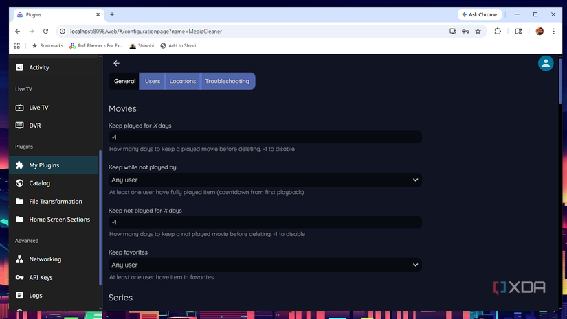 Media Cleaner settings in Jellyfin
