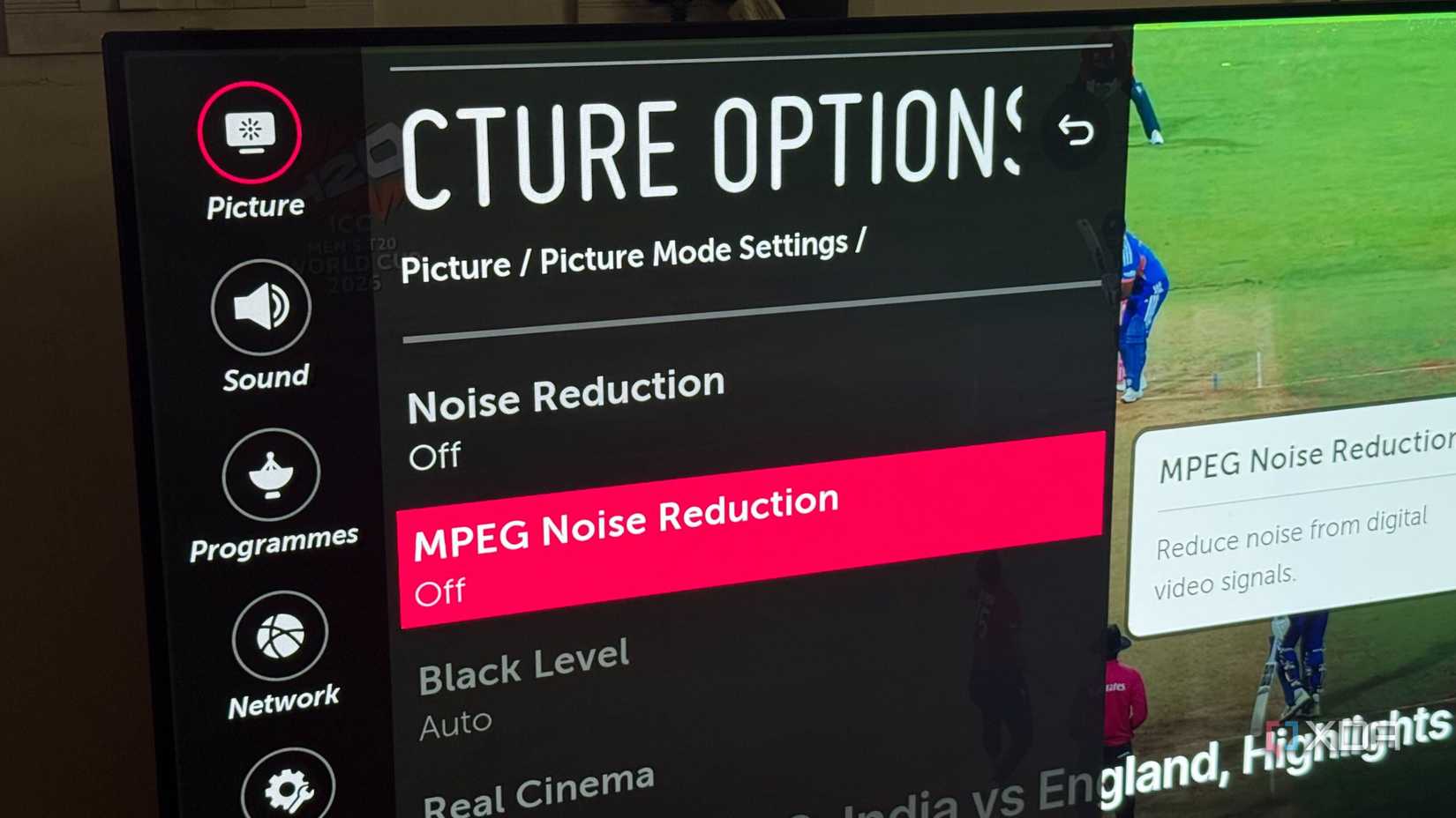 MPEG noise reduction setting on LG TV