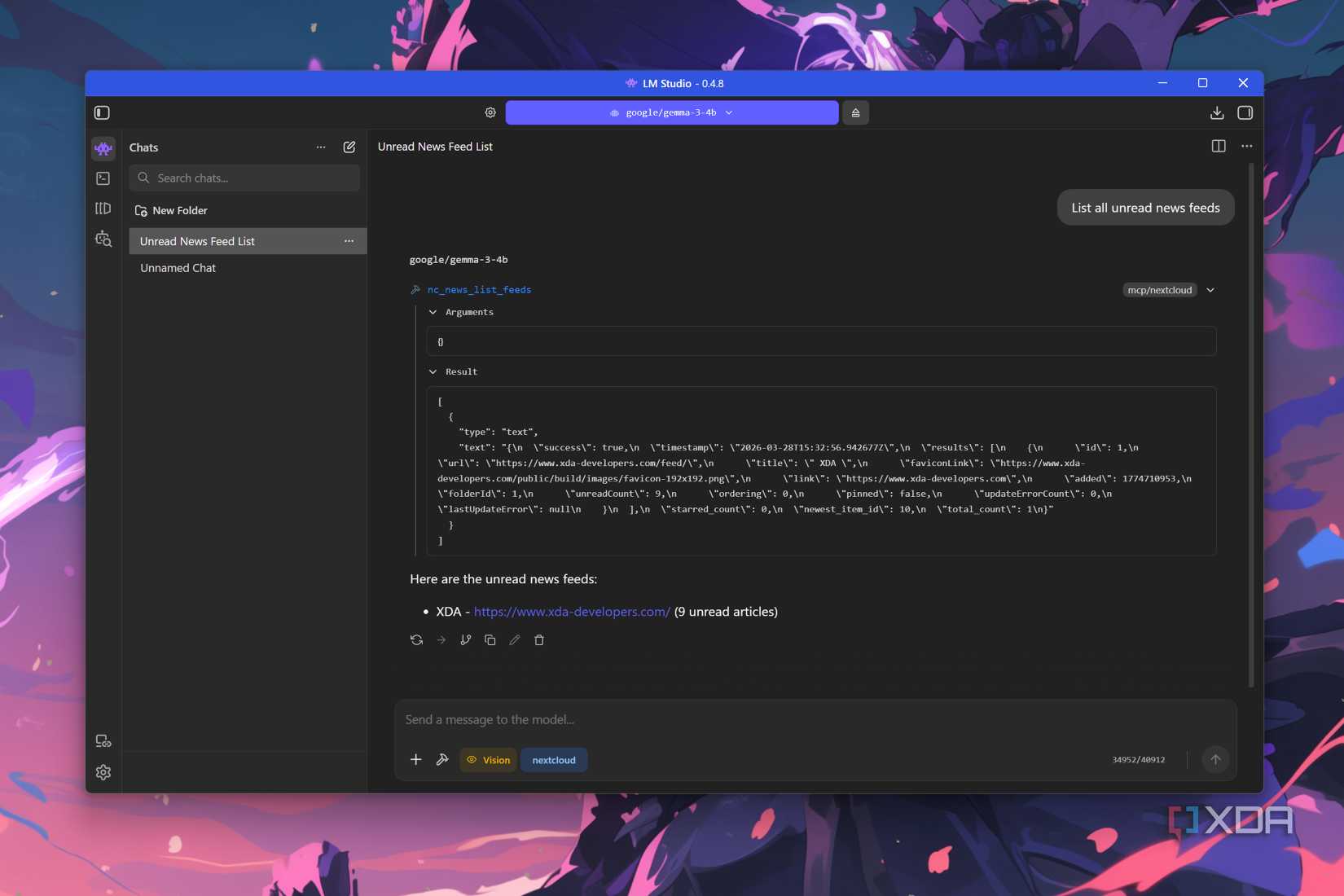 Checking Nextcloud feeds from LM Studio via MCP Server