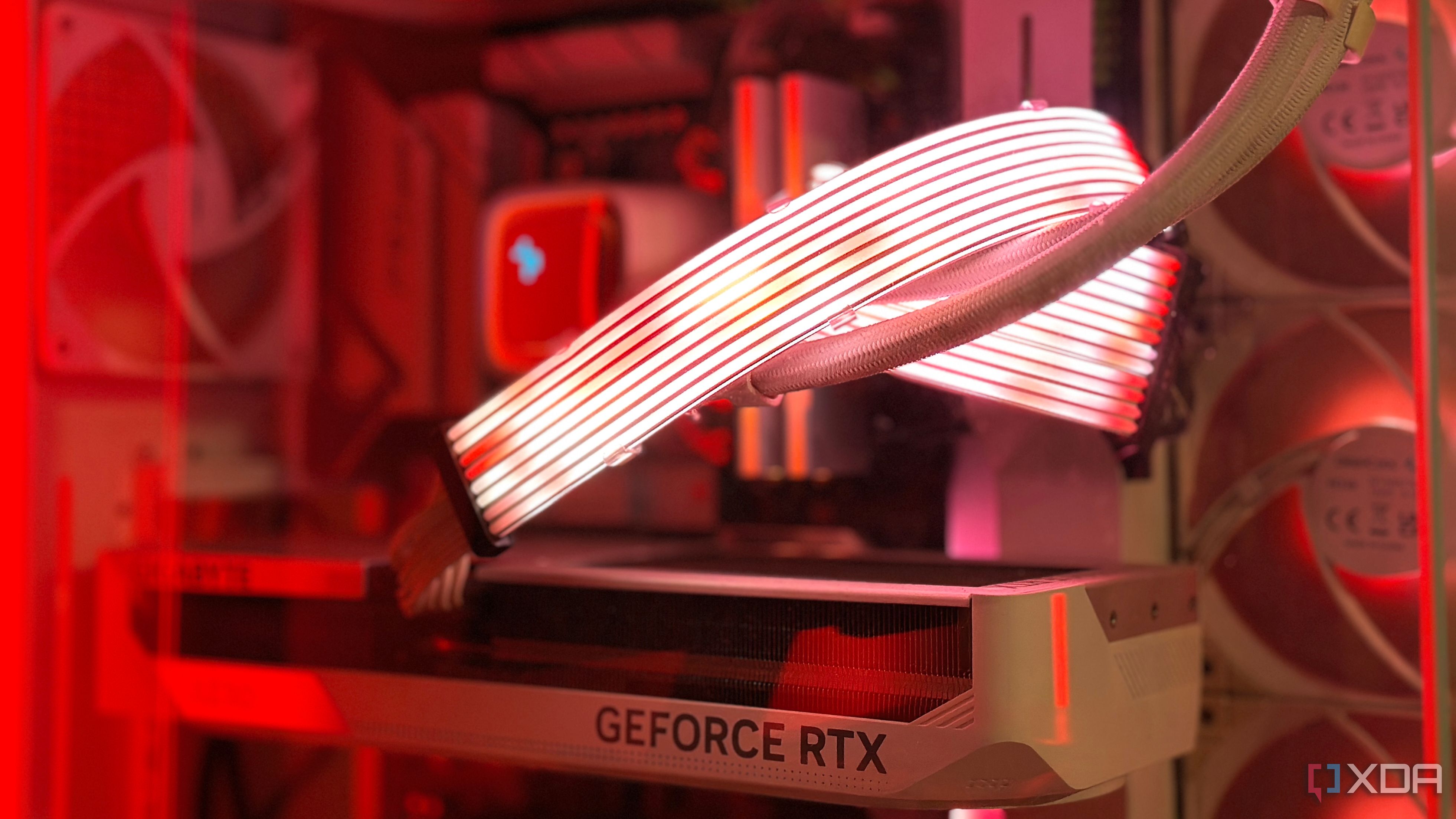 Nvidia GeForce RTX 4070 Ti with Lian Li Strimer power cables.