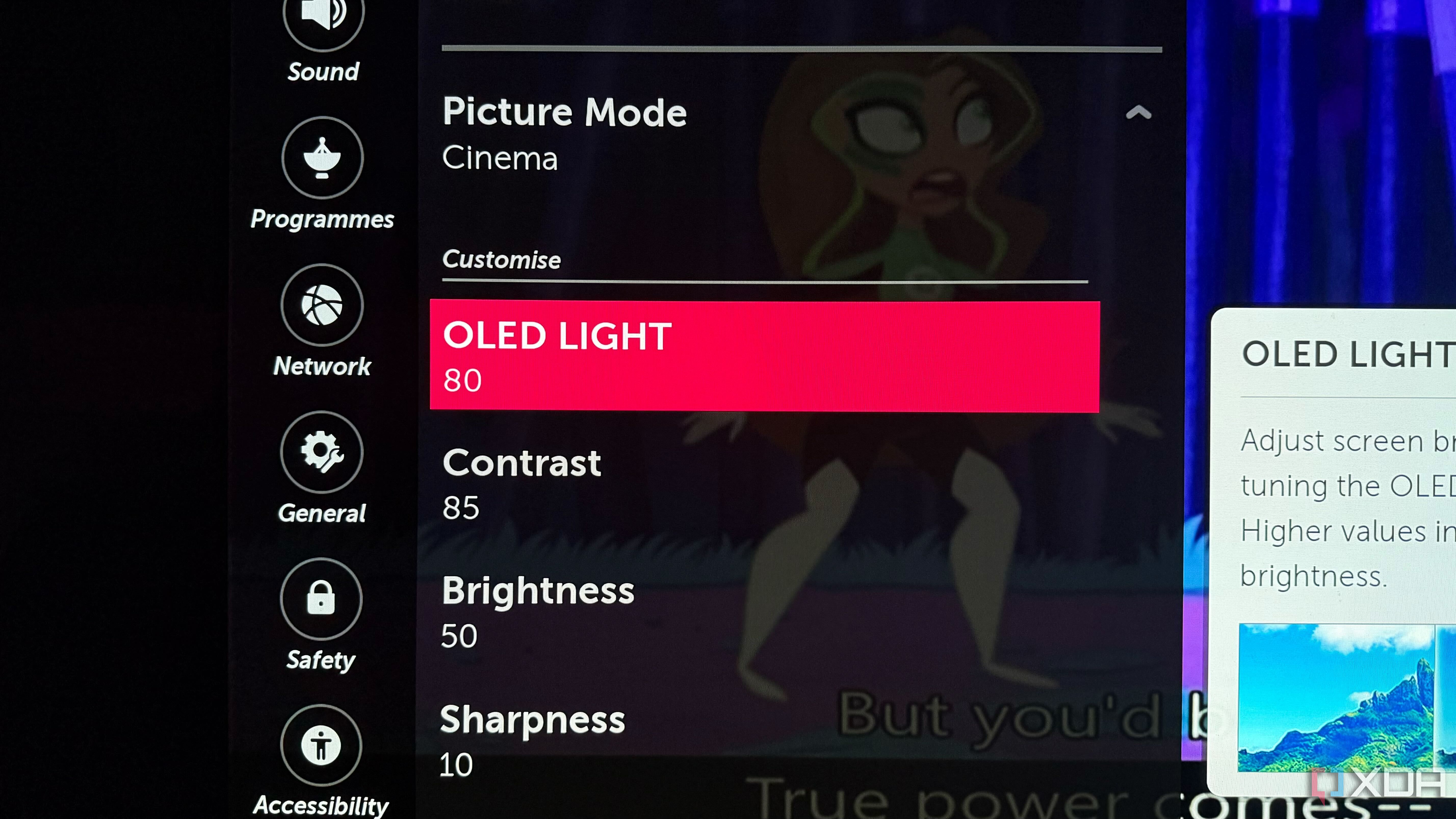 OLED light setting on LG C8