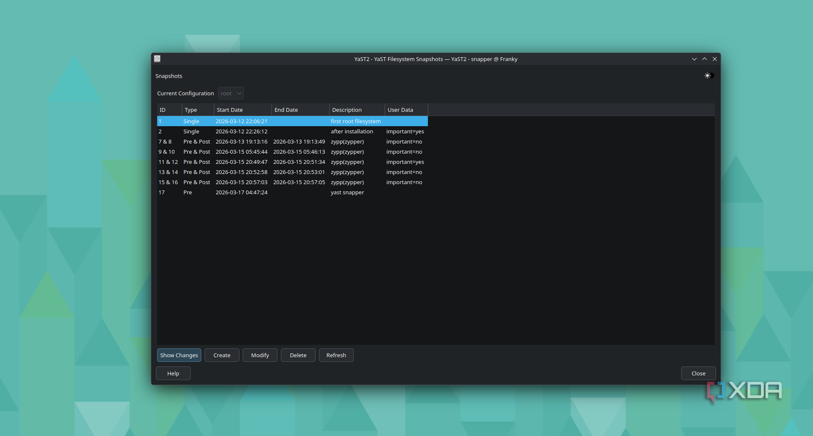 OpenSUSE Tumbleweed's Snapper window