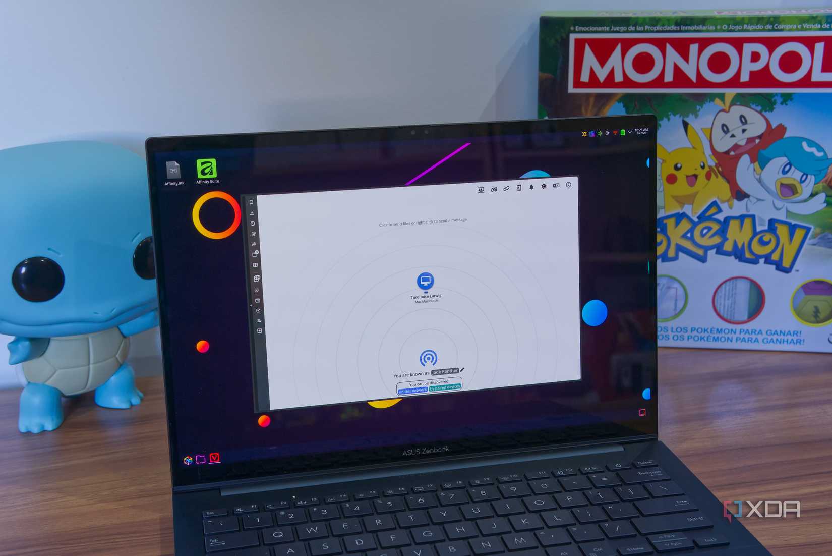 A laptop running Linux showing PairDrop in a web browser
