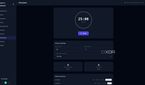 pomodoro timer in dashboard
