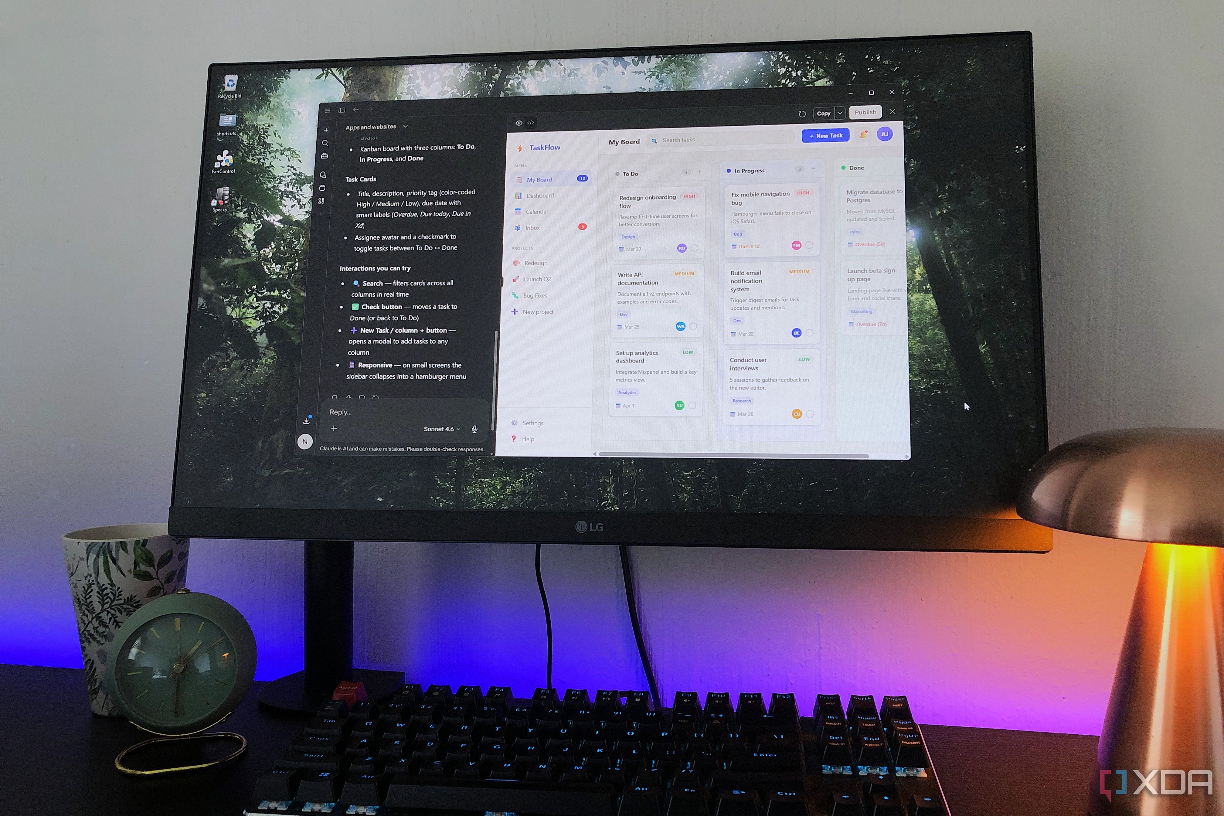 Prototype in Claude on desktop, lamp and clock in view