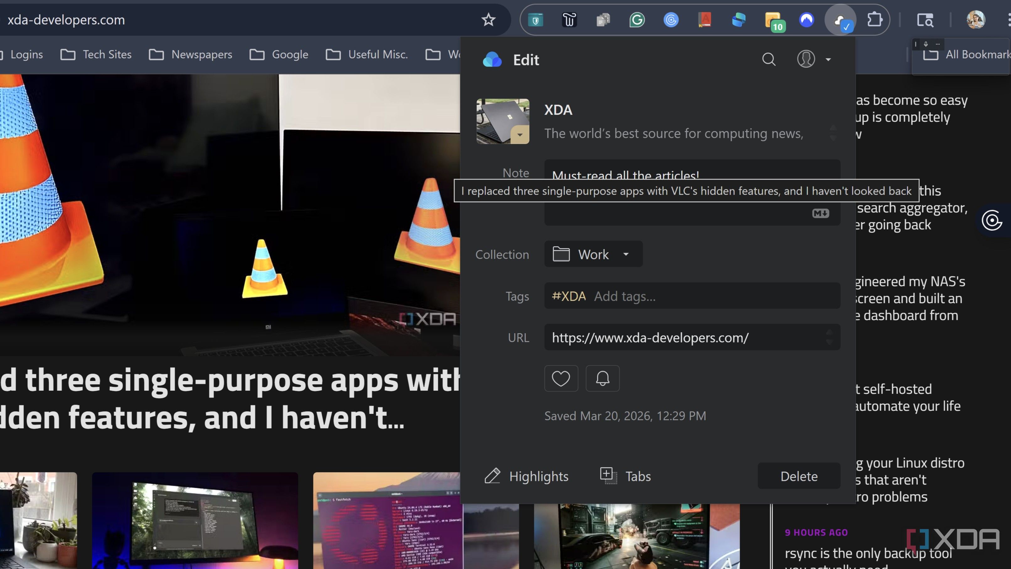 Raindrop.ios saving options for bookmark