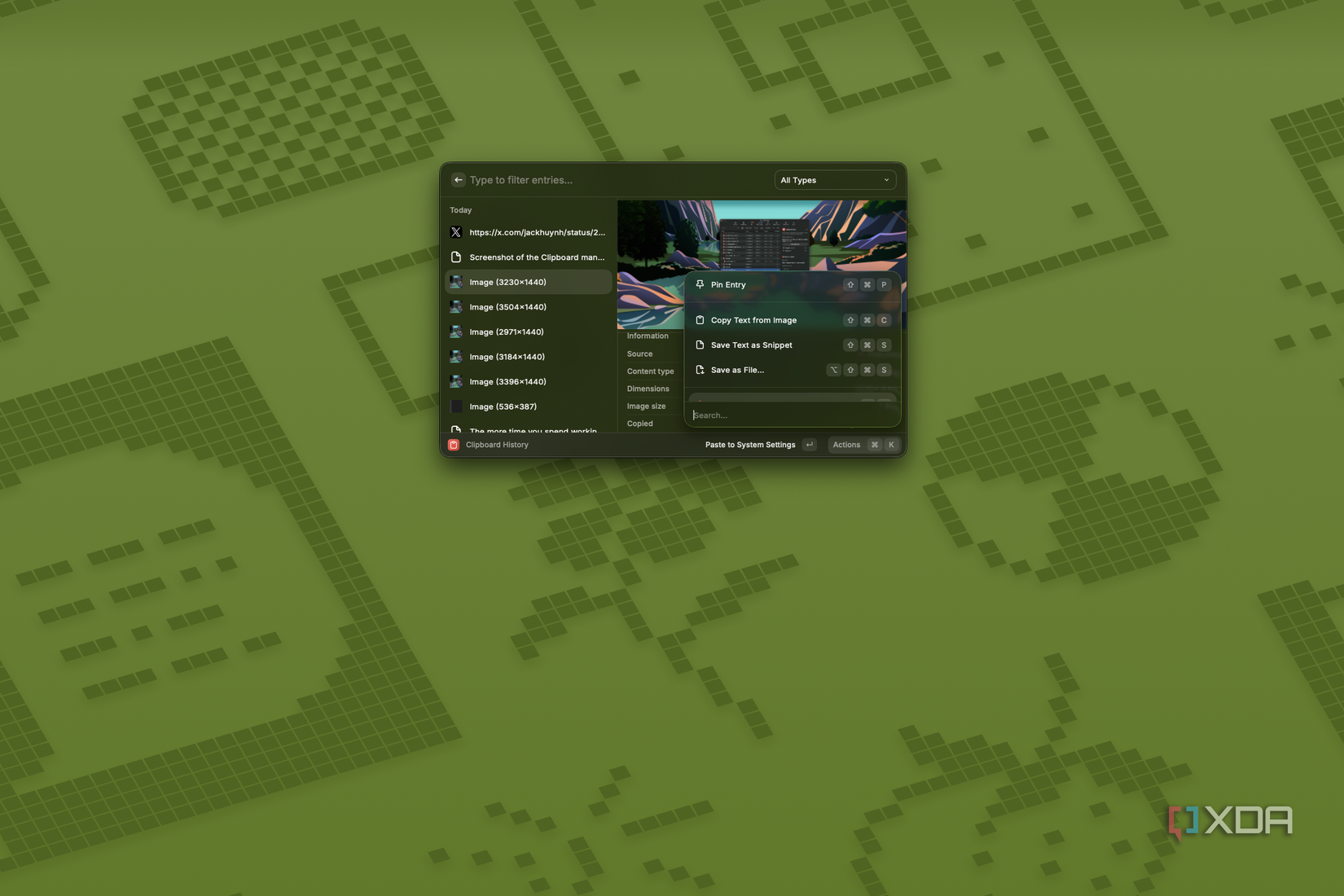 Here's a screenshot of Raycast showing the available actions for drawing from the clipboard