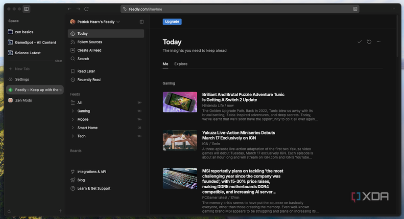Feedly in Zen Browser