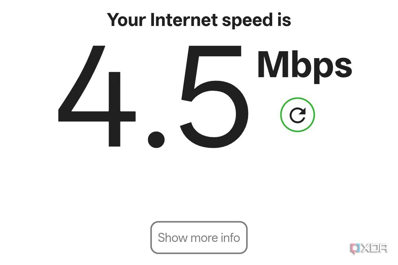 Screenshot of internet speed test on a smartphone