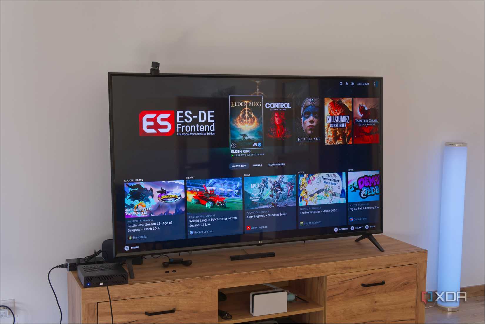 A TV displaying the home screen for SteamOS in Big Picture mode