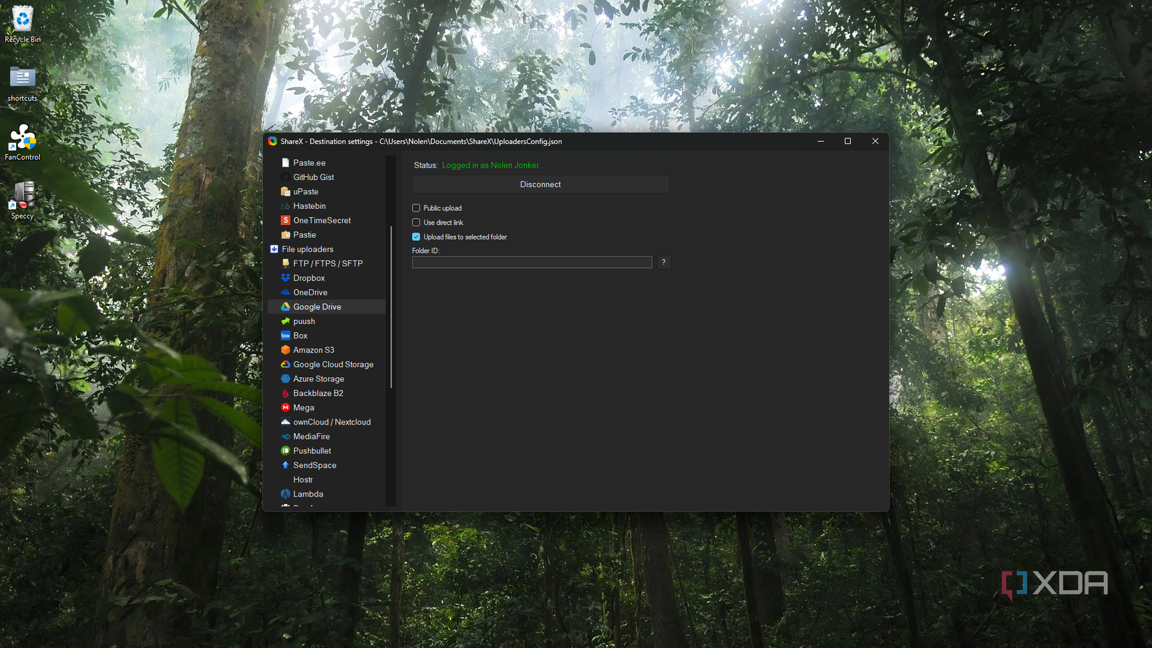 Sincronize com o Google Drive no ShareX