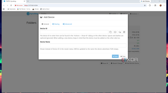 Syncthing device settings menu