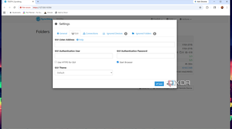Syncthing settings menu