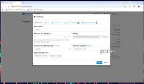 Syncthing settings menu