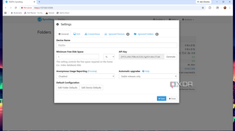 Syncthing settings menu