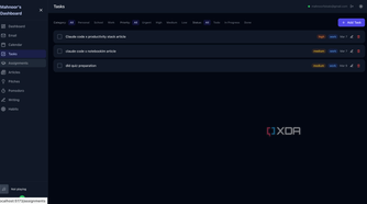 tasks section in dashboard