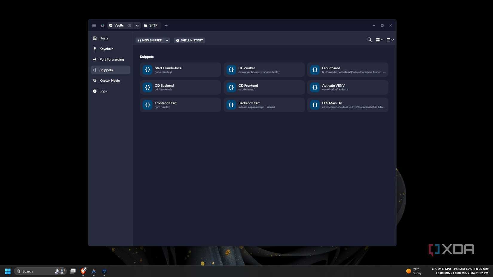 The Parts tab is opened in the Termius Windows application