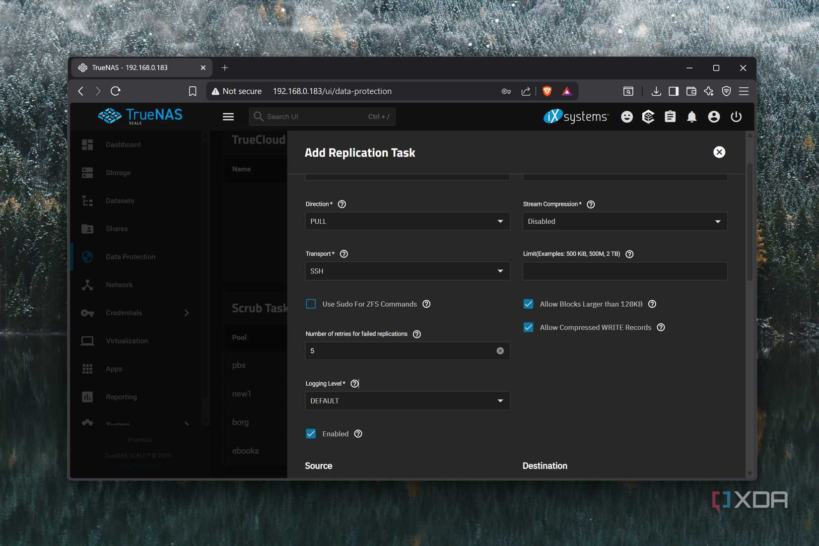 La configuración de la tarea de replicación en TrueNAS