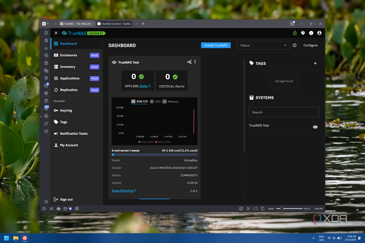 Screenshot of the TrueNAS Connect showing a connected TrueNAS server