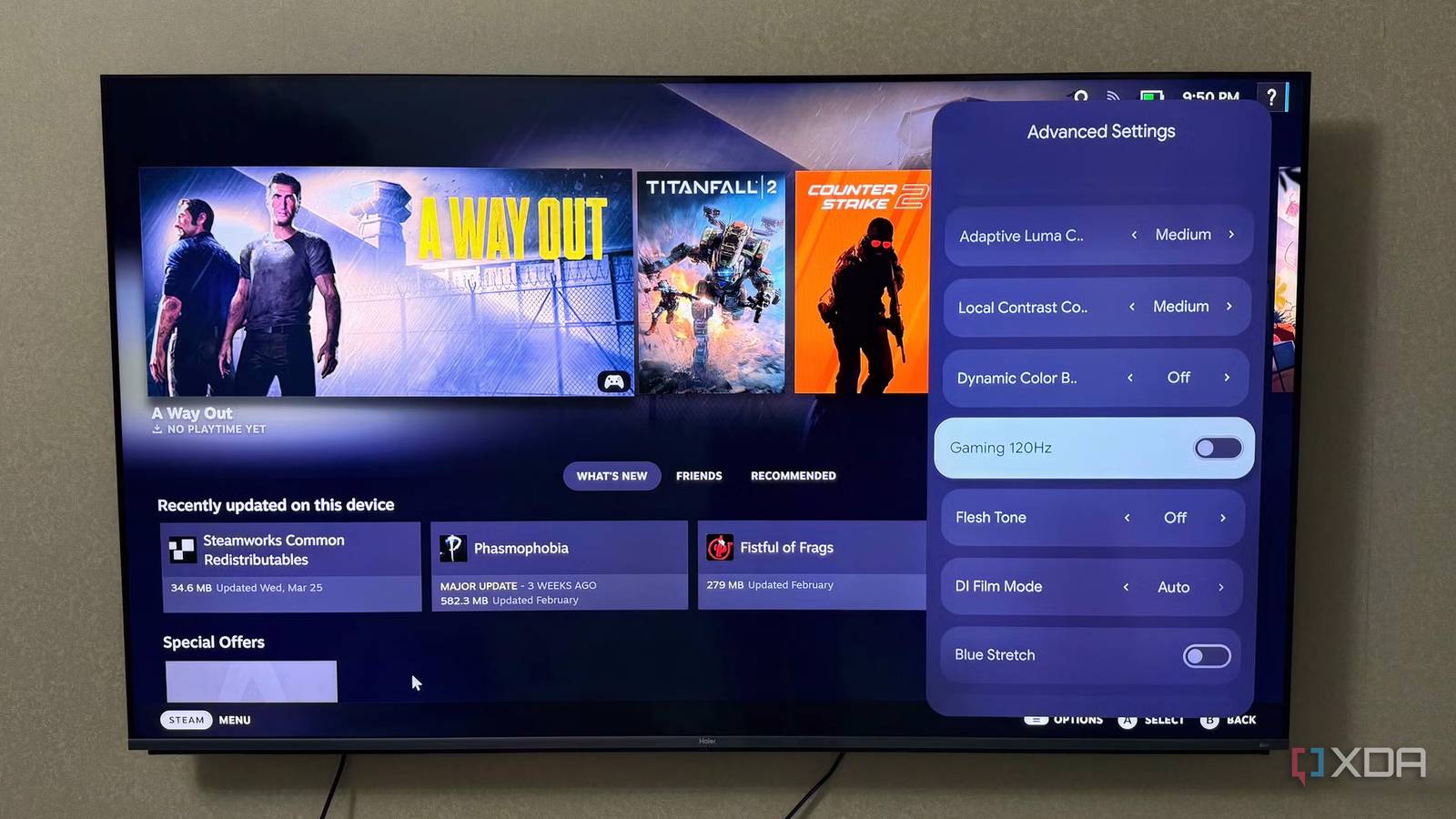 A TV withg its 120Hz gaming setting on