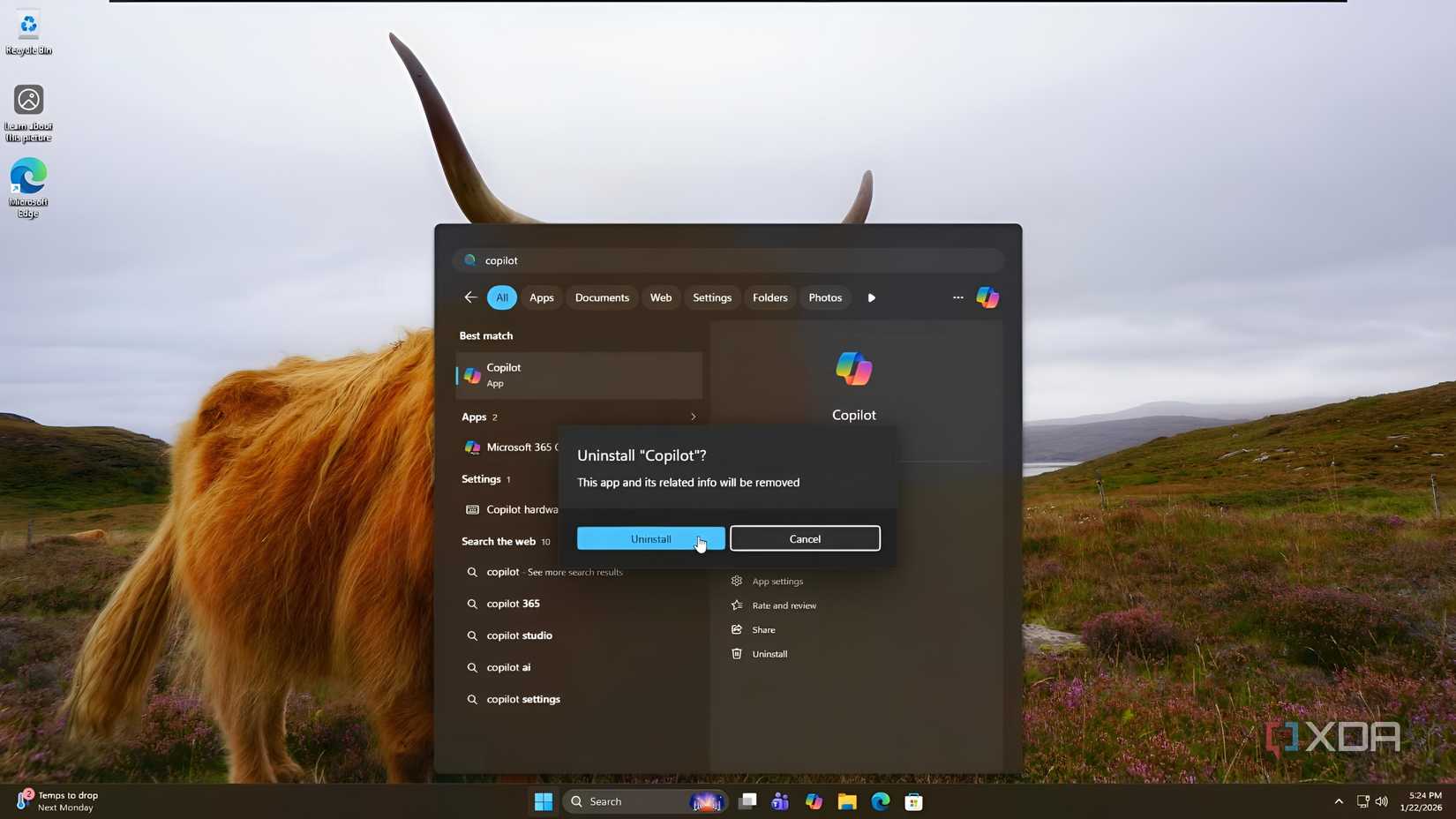 Uninstalling Windows Copilot