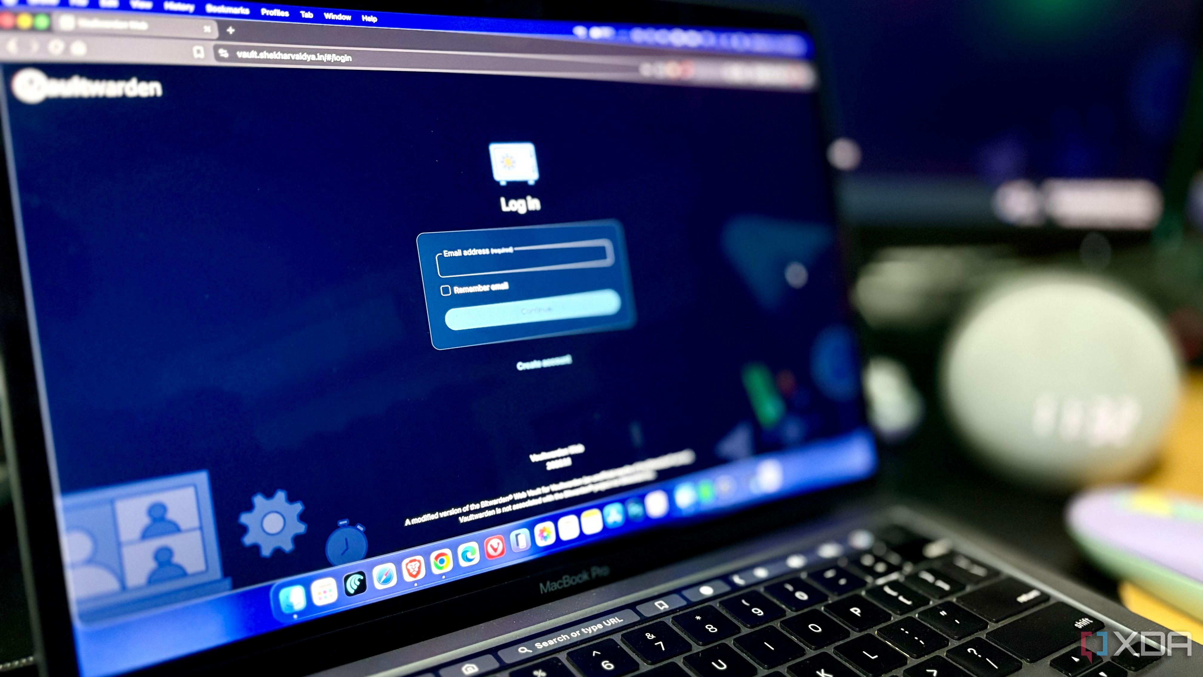 Vaultwarden password manager is opened on MacBook browser window