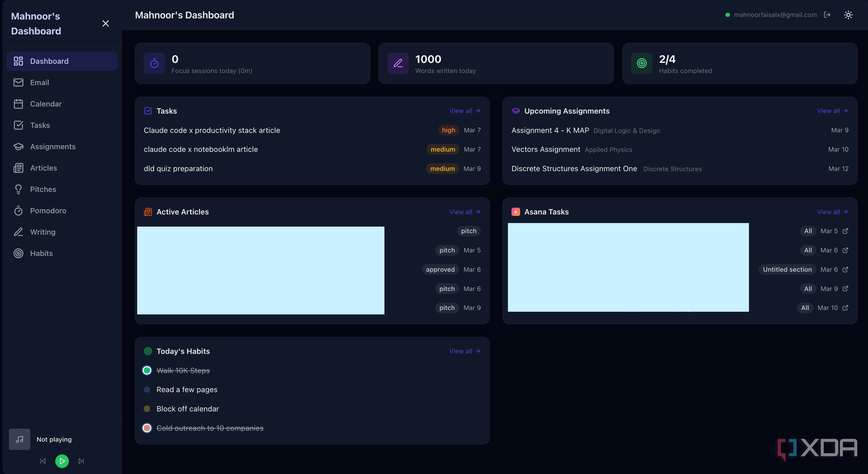 vibe coded mahnoor's dashboard