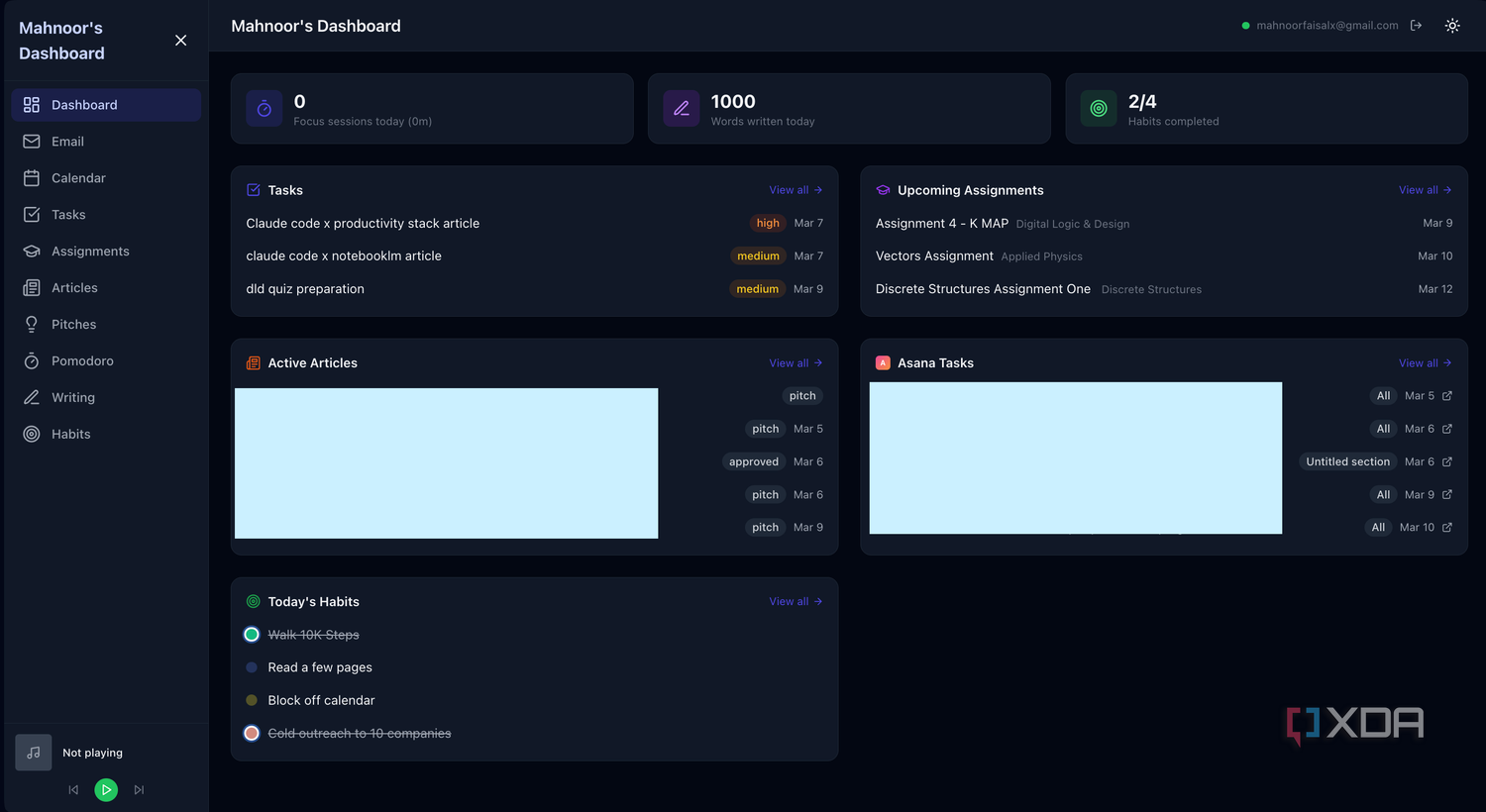 vibe coded mahnoor's dashboard