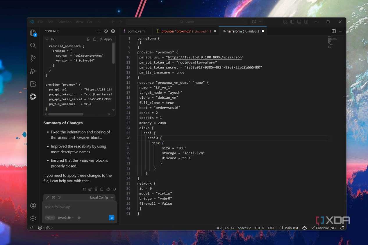 Using Continue in VS Code to check for problems in syntax