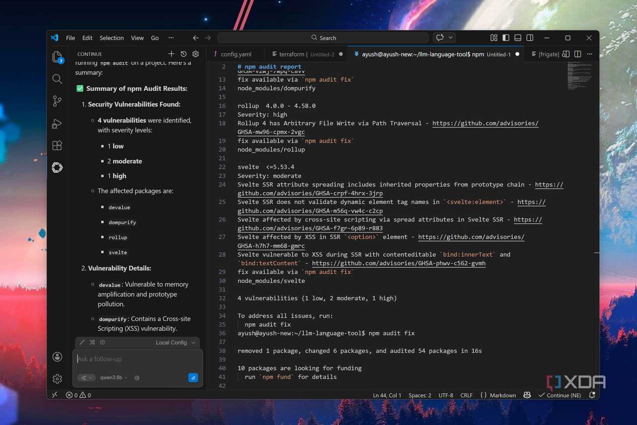 Auditing a config file in VS Code