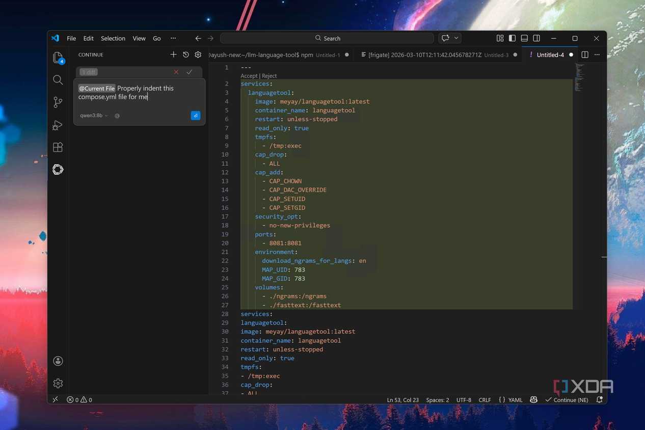 Modifying syntax indentation on VS Code via Continue