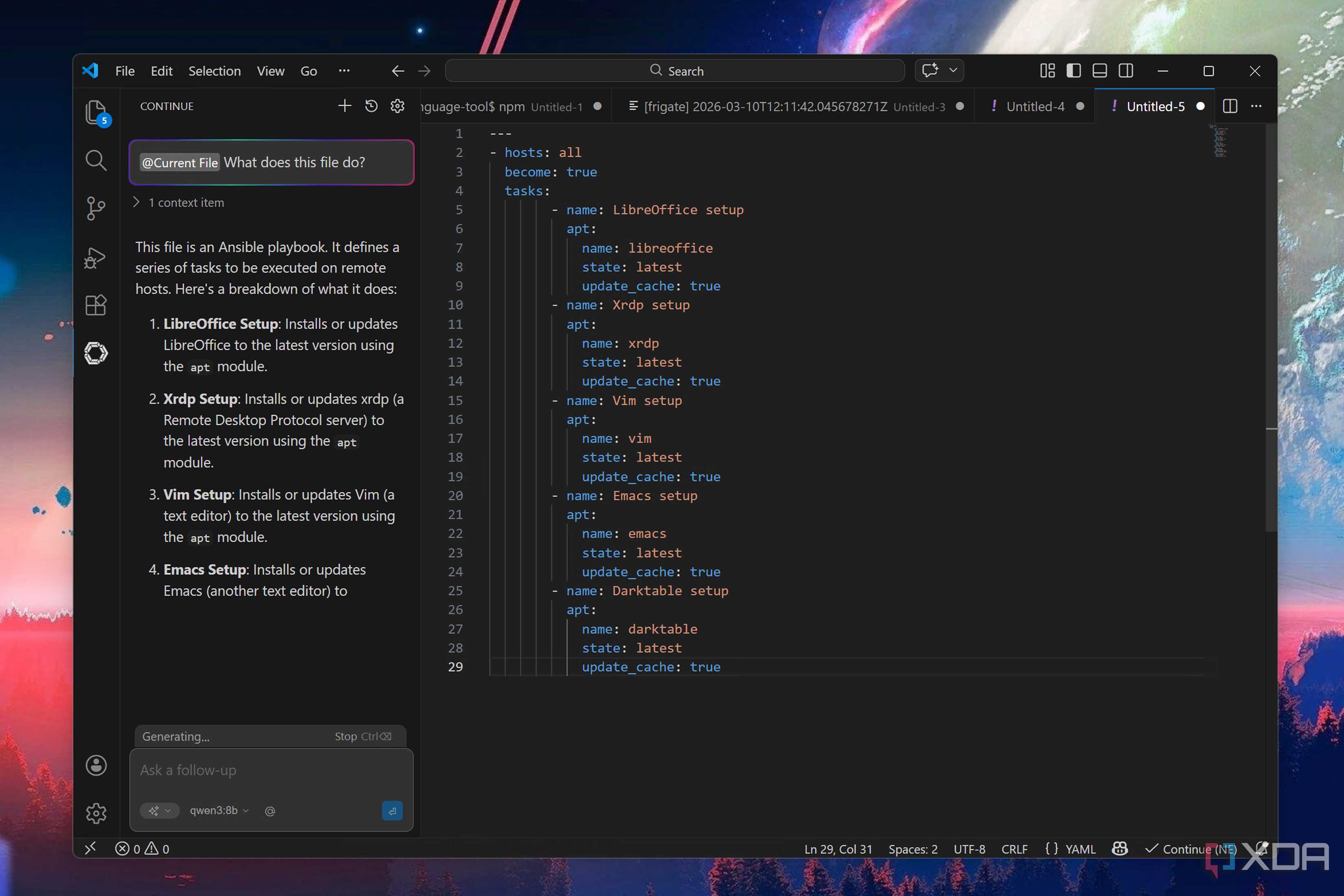 Analysis a file on VS Code via Continue