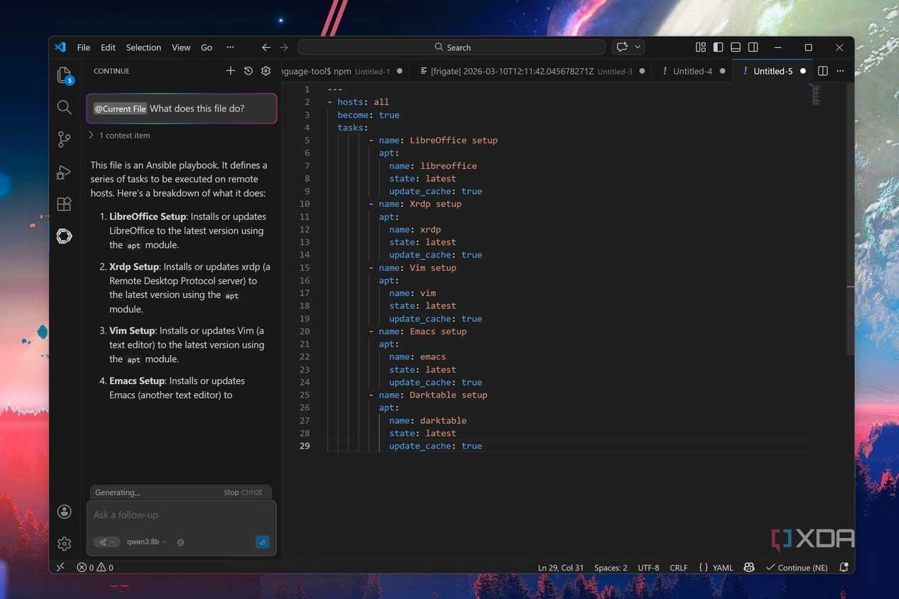 Analysis a file on VS Code via Continue