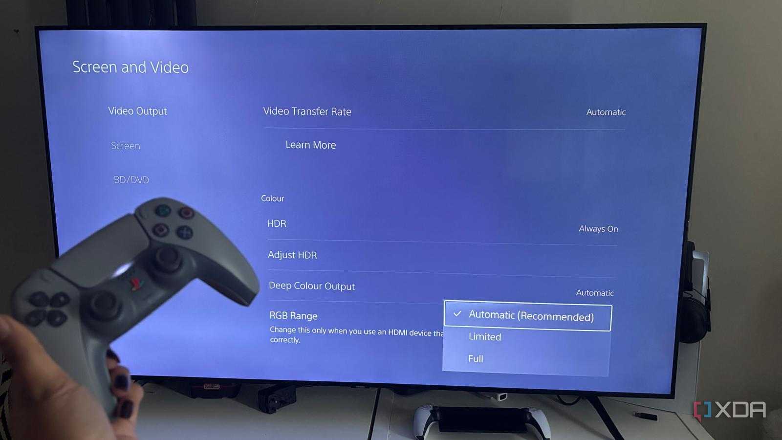 PS5 RGB Range settings
