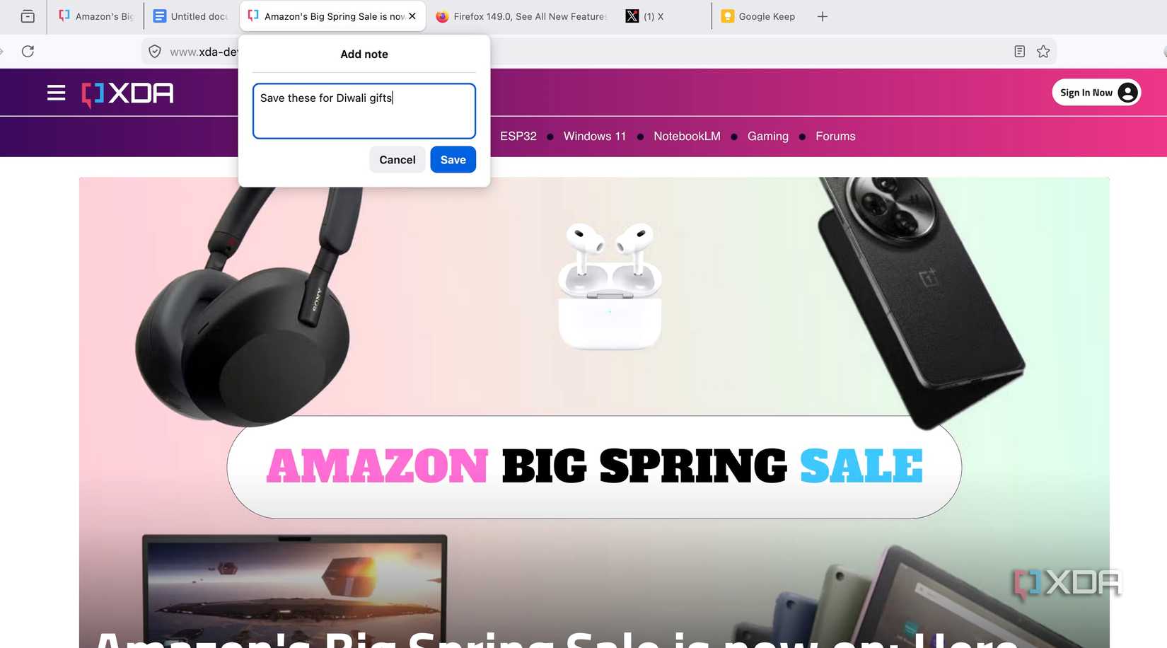 tab notes in firefox