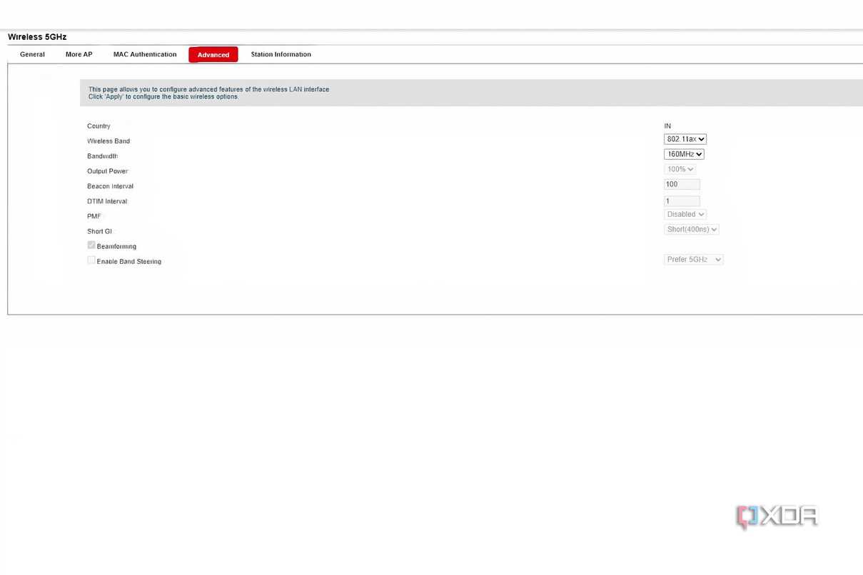 Screenshot of router settings on a Wi-Fi 6 router
