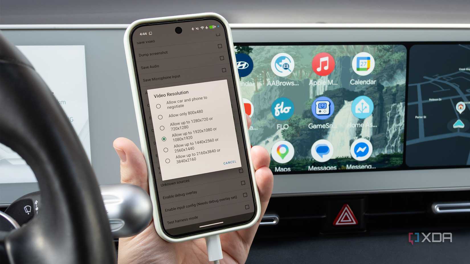 Android Auto's resolution settings 