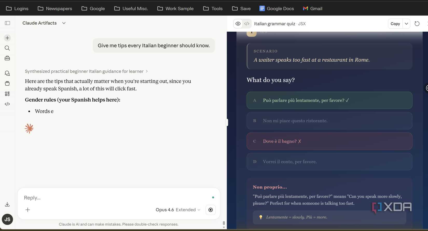 Artifacts Claude Italian