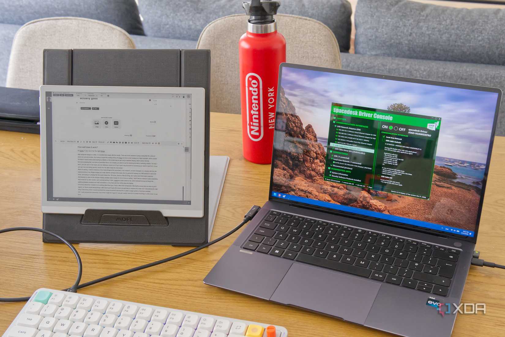 The laptop is used as a second monitor next to the Boox Gop 10.3 ePaper tablet