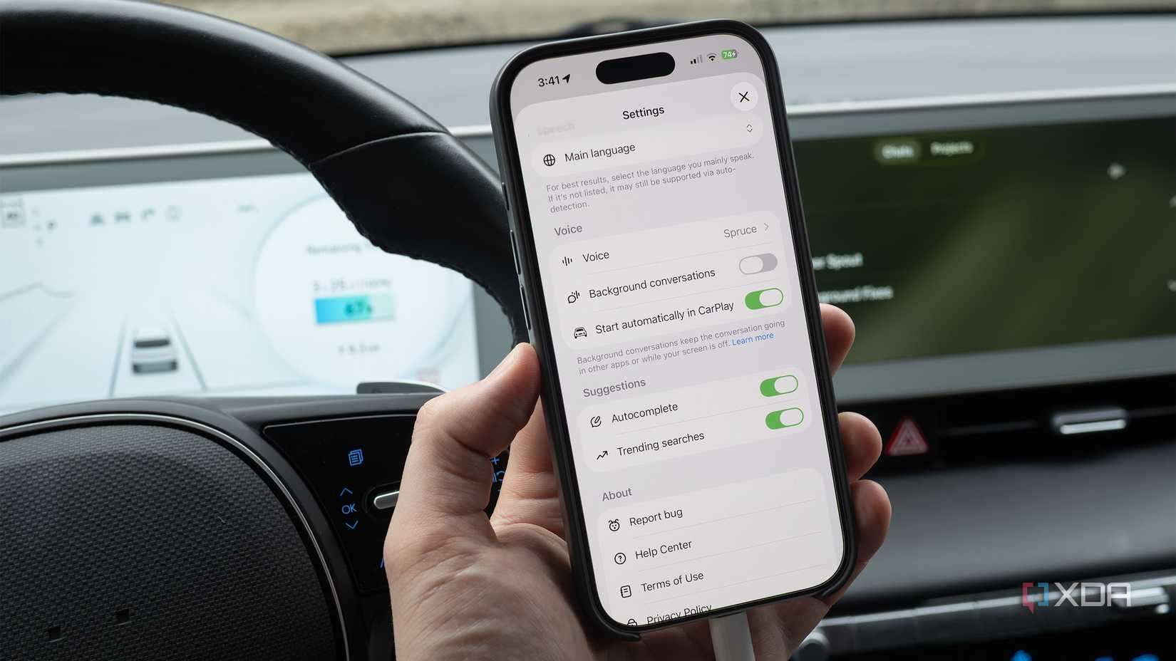 ChatGPT's CarPlay settings 