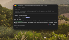 claude code configuration settings dialog window displayed on mac terminal with forest landscape background