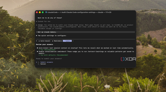 claude code configuration settings dialog window displayed on mac terminal with forest landscape background