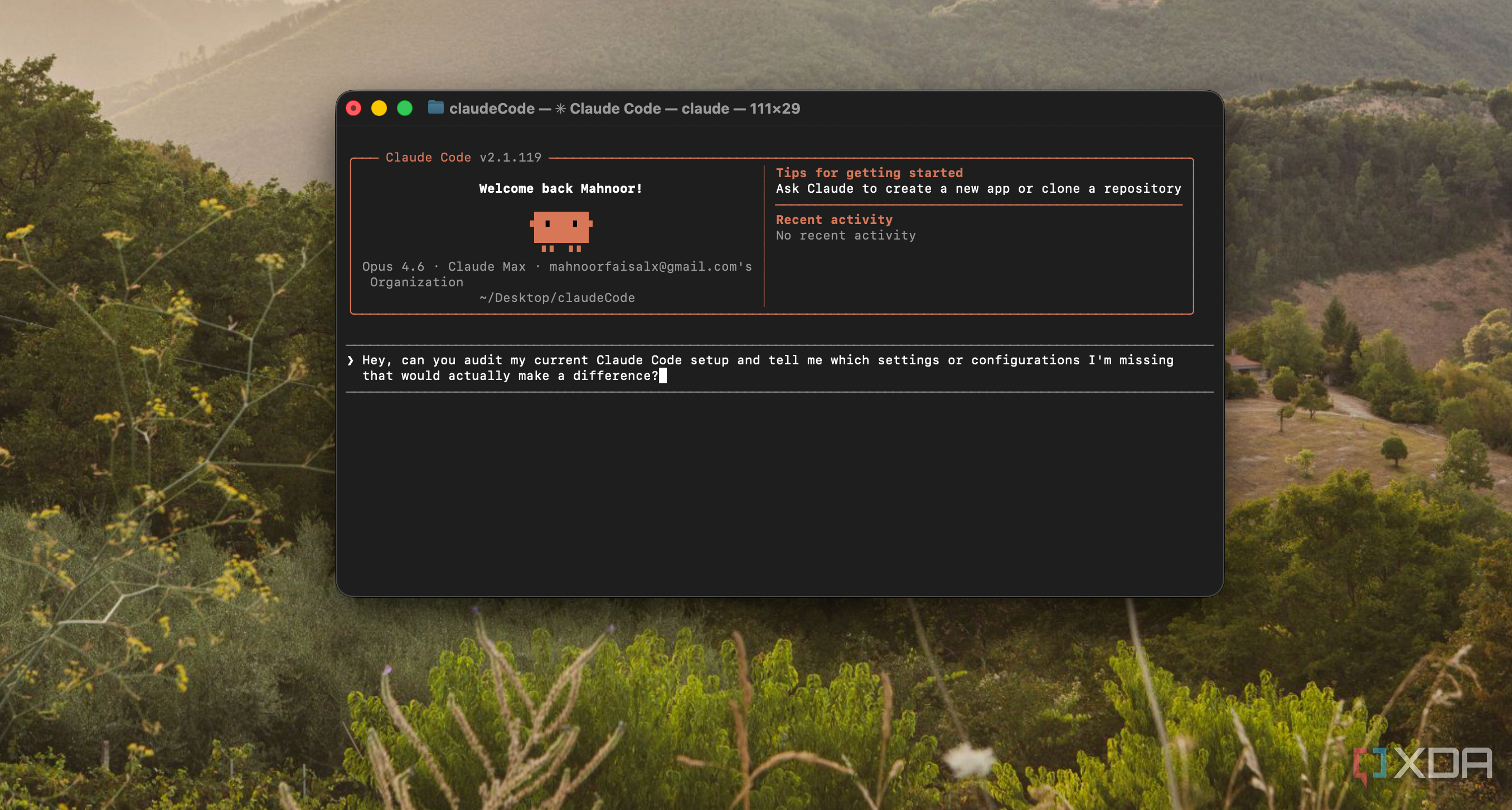 claude code terminal window on mac displaying welcome message and setup instructions