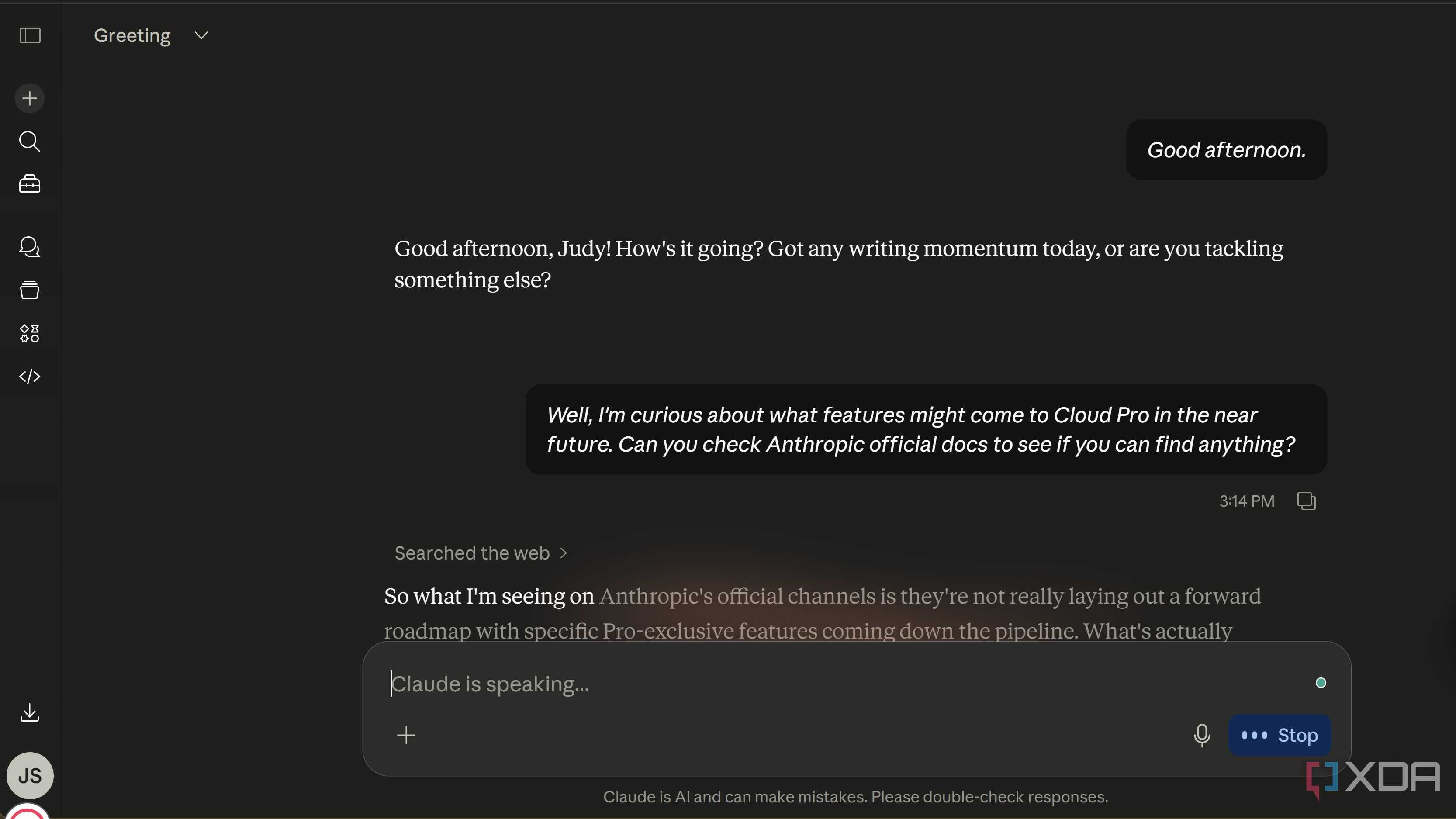 Claude Voice mode checking future features for Claude users