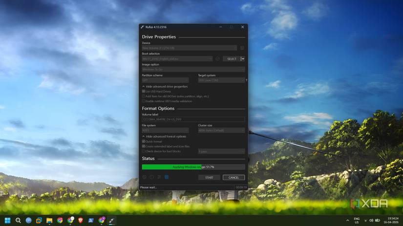 screenshot of rufus persistent usb creation windows 11
