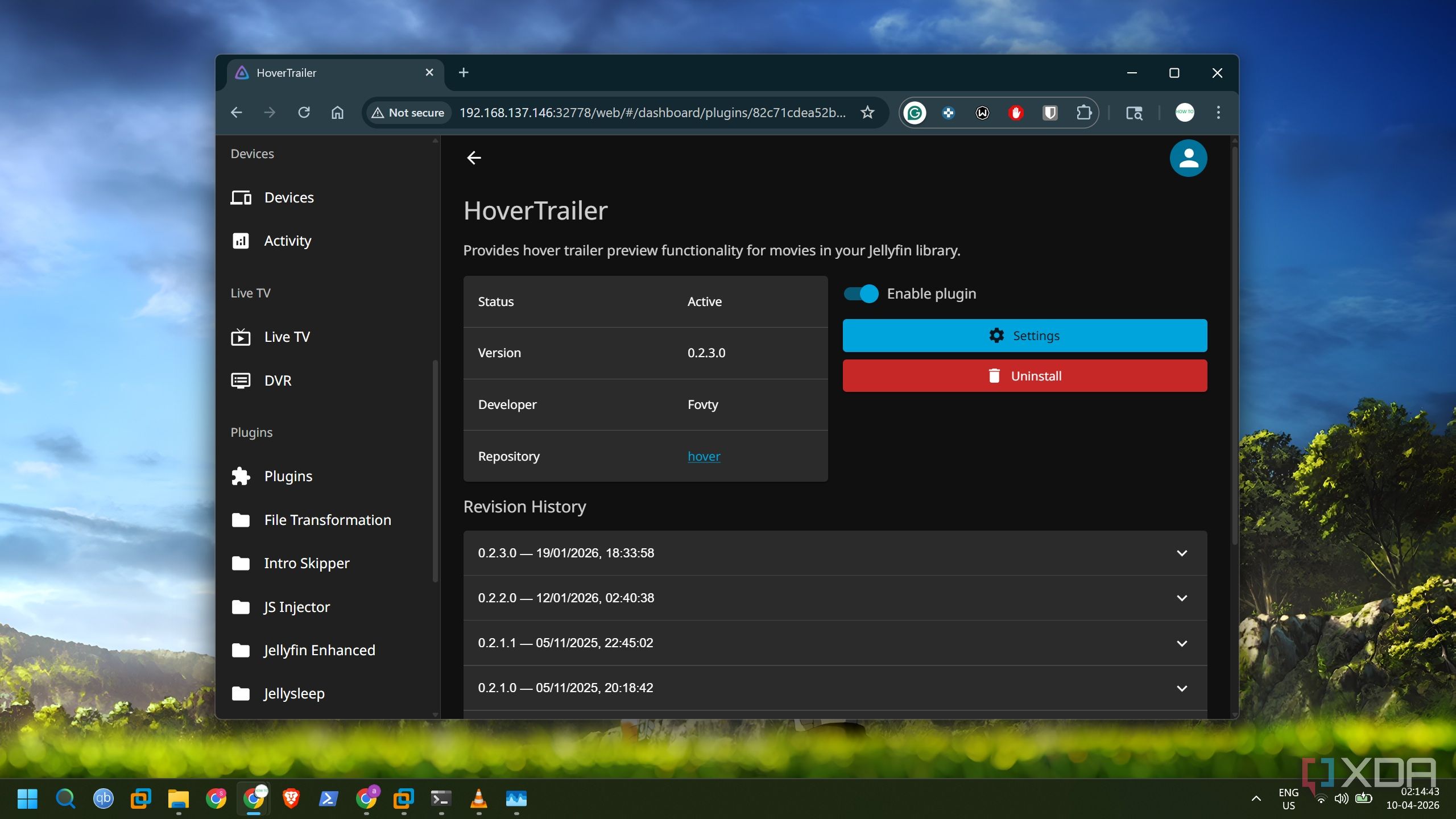 screenshot of enable hovertrailer plugin