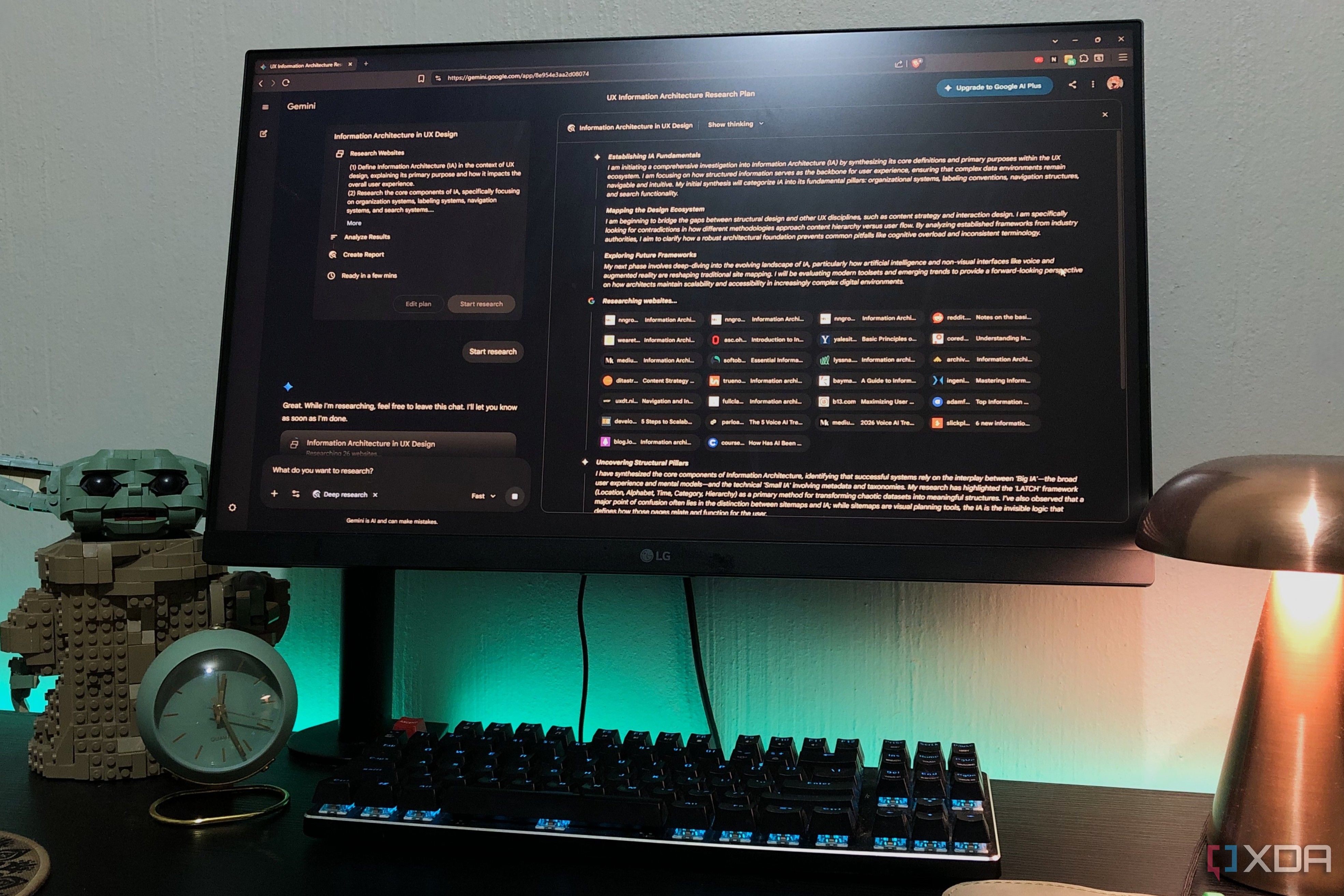 gemini research on desktop pc, lamp and lego in view