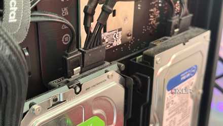Image of two hard drives mounted on the back of a PC's motherboard