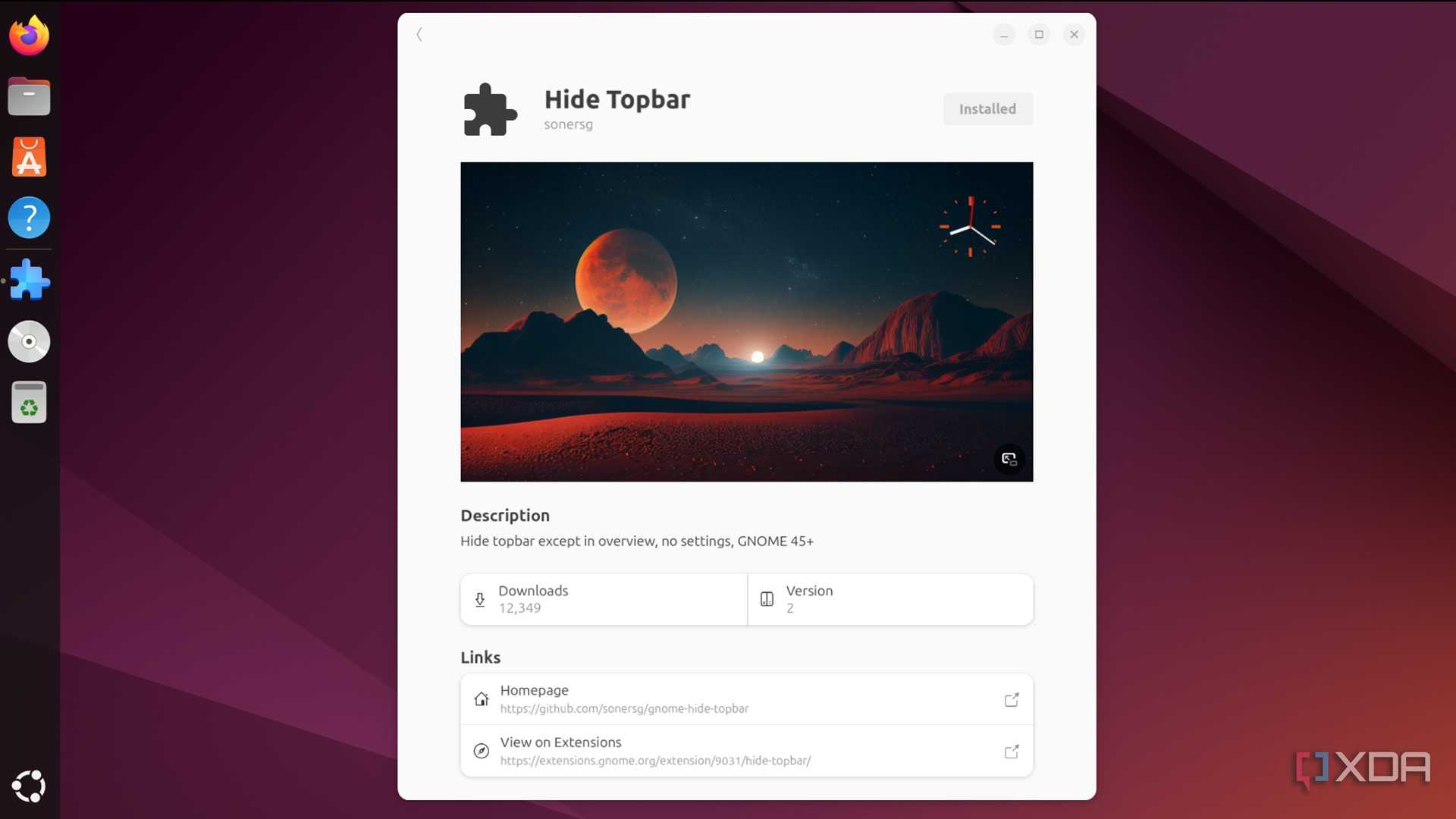 screenshot of hide topbar extension gnome